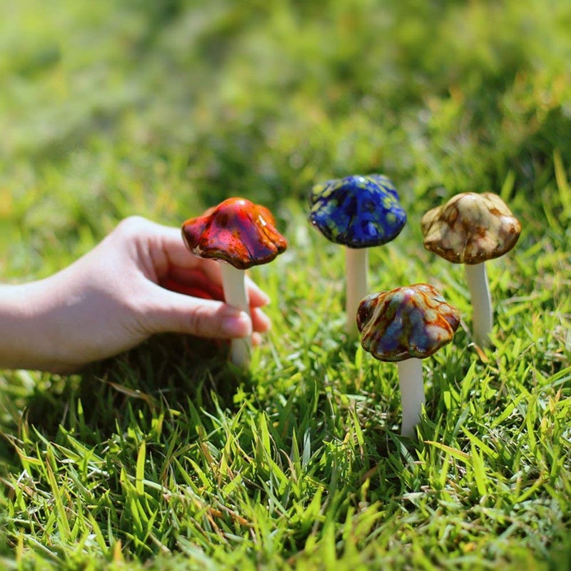Danmu Garden Decor, 4pcs (Random Color) Ceramic Mushroom for Garden, Yard, Fairy Garden - Lawn Ornament DÃ©cor, Pottery Ornament 4.52" in Height - Image 5